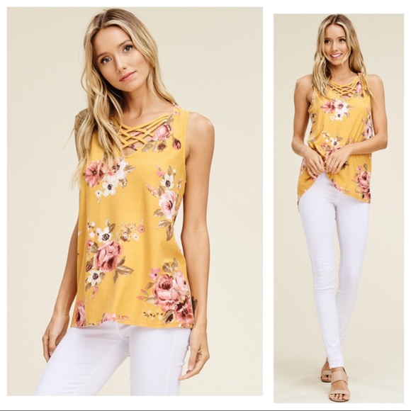 New Markdown GLORIA-Floral Print Strappy Front Top - Picture 3 of 7